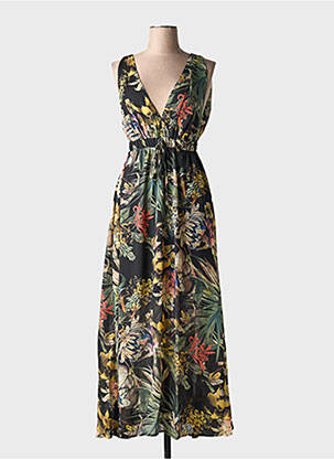 Robe longue imprimé fleurs sans manche noir HF WOMAN COLLECTION femme