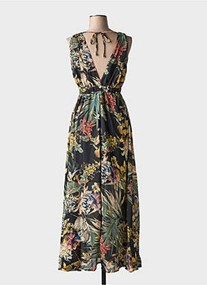 Robe longue imprimé fleurs sans manche noir HF WOMAN COLLECTION femme