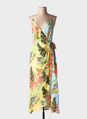 Robe mi-longue col v fines bretelles jaune DESIGUAL femme
