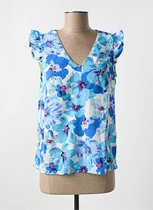 Blouse imprimé fleurs manches courtes bleu EMMA ELLA femme