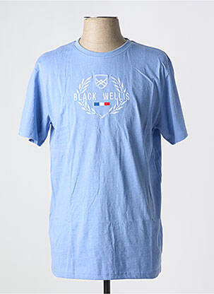 T-shirt broderie manches courtes bleu BLACK WELLIS homme