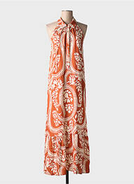 Robe longue coupe évasée sans manche orange LAUREN VIDAL femme