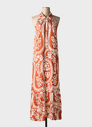 Robe longue coupe évasée sans manche orange LAUREN VIDAL femme