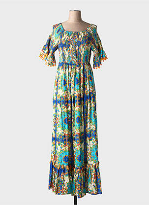 Robe longue imprimé fantaisie manches courtes bleu ANTICA SARTORIA femme