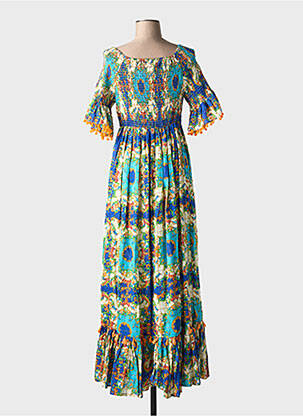 Robe longue imprimé fantaisie manches courtes bleu ANTICA SARTORIA femme