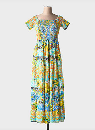 Robe longue imprimé fantaisie manches courtes bleu ANTICA SARTORIA femme