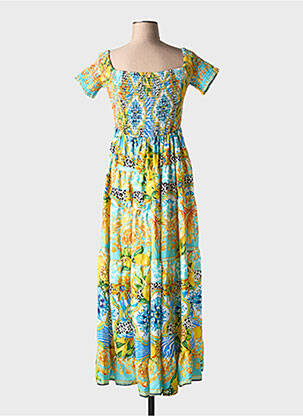 Robe longue imprimé fantaisie manches courtes bleu ANTICA SARTORIA femme