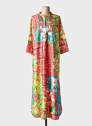 Robe longue imprimé fantaisie manches 3/4 rouge ANTICA SARTORIA femme