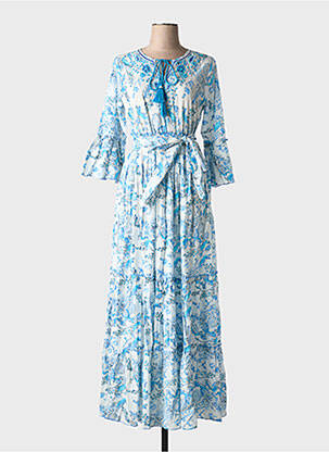 Robe longue coupe évasée manches 3/4 bleu FASHION femme