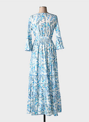 Robe longue coupe évasée manches 3/4 bleu FASHION femme