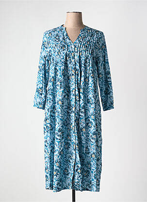 Robe mi-longue imprimé fleurs manches longues bleu ZEN ETHIC femme