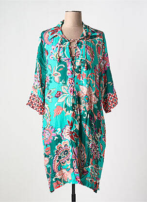 Robe mi-longue imprimé fleurs manches 3/4 bleu REVER MILE femme