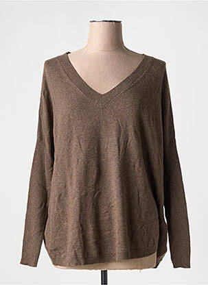 Pull tissage chiné manches longues marron LAUREN VIDAL femme