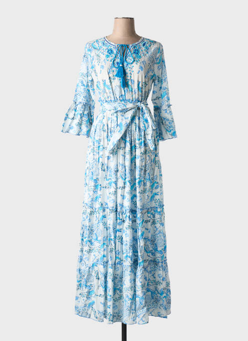Robe longue coupe évasée manches 3/4 bleu FASHION femme
