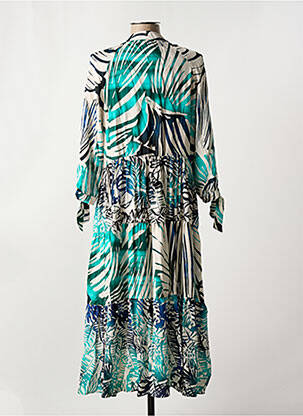 Robe mi-longue coupe fluide manches longues bleu REVER MILE femme