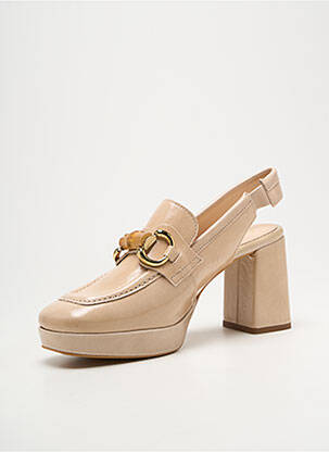 Mocassins tissage satiné talon de 7 à 9cm beige ALPE femme