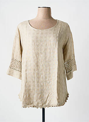 Blouse col rond manches 3/4 beige BLANC BOHEME femme