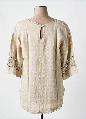 Blouse col rond manches 3/4 beige BLANC BOHEME femme