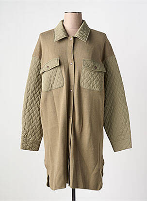 Manteau long fermeture pressionnée sans capuche vert YEST femme