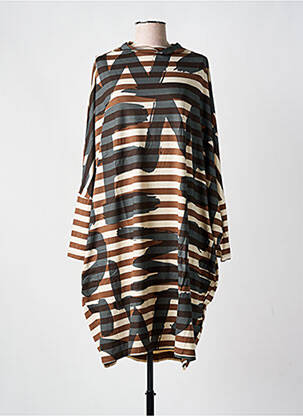 Robe mi-longue imprimé fantaisie manches longues marron URBAN femme