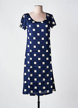 Robe mi-longue coupe fluide manches courtes bleu POUNOU femme