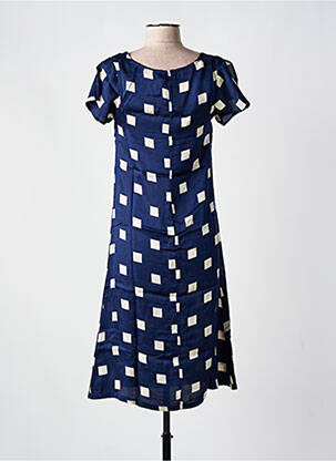 Robe mi-longue coupe fluide manches courtes bleu POUNOU femme