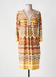 Robe mi-longue imprimé fantaisie manches courtes jaune ESQUALO femme