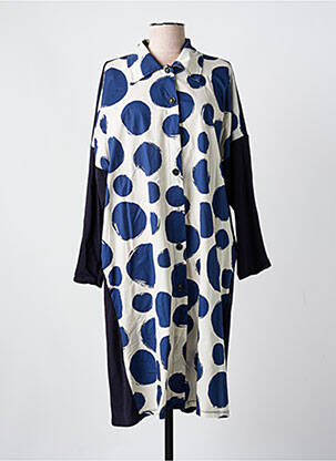 Robe mi-longue imprimé fantaisie manches longues bleu VINTAGE femme