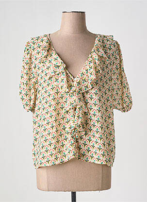 Chemisier tissage crêpe manches 3/4 vert TRAFFIC PEOPLE femme