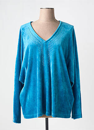 Sweat-shirt stretch manches longues bleu MAT. femme