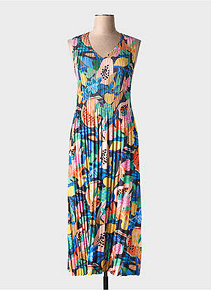 Robe longue imprimé fantaisie sans manche noir LEO & UGO femme