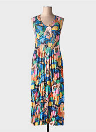 Robe longue imprimé fantaisie sans manche noir LEO & UGO femme