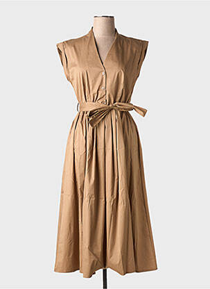 Robe mi-longue sans manche sans manche marron LEO & UGO femme