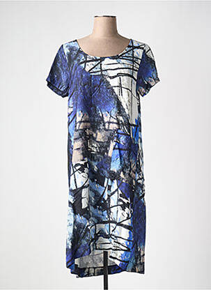 Robe mi-longue imprimé fantaisie manches courtes bleu K femme