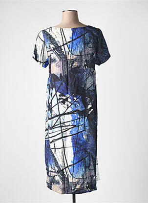 Robe mi-longue imprimé fantaisie manches courtes bleu K femme