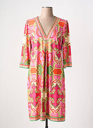 Robe mi-longue coupe fluide manches 3/4 rose K-DESIGN femme