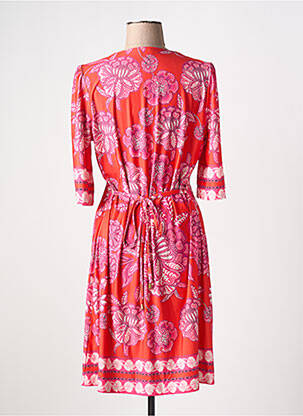 Robe mi-longue imprimé fleurs manches courtes orange K-DESIGN femme