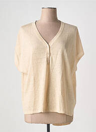Pull col v manches courtes beige CHARMING SMILE femme