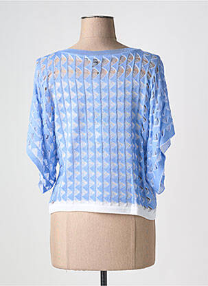 Pull maille ajourée manches 3/4 bleu TRICOT CHIC femme
