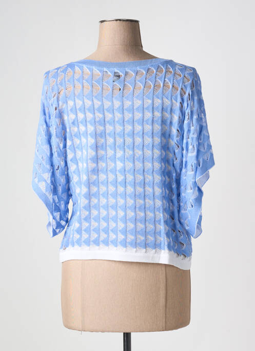 Pull maille ajourée manches 3/4 bleu TRICOT CHIC femme