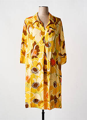 Robe mi-longue manches 3/4 manches 3/4 jaune REVER MILE femme