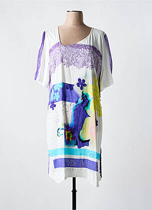 Robe mi-longue imprimé fantaisie manches courtes blanc ELISA CAVALETTI femme