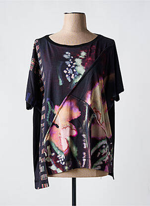 T-shirt imprimé fantaisie manches courtes noir OZAI N KU femme