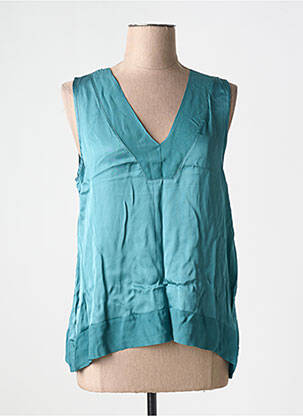 Blouse col v sans manche bleu LAUREN VIDAL femme