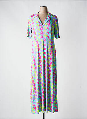 Robe longue imprimé fantaisie manches courtes violet SURKANA femme