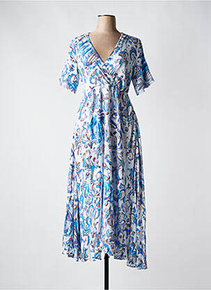 Robe longue imprimé fantaisie manches courtes bleu SURKANA femme