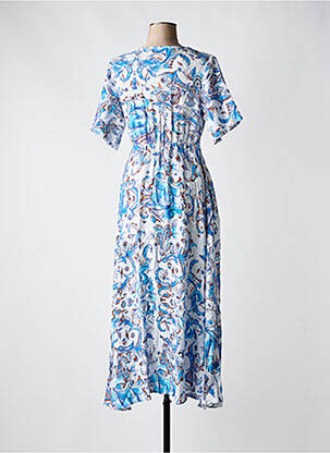 Robe longue imprimé fantaisie manches courtes bleu SURKANA femme