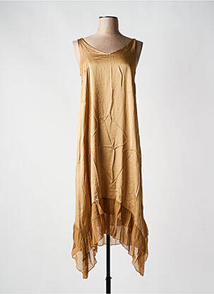 Robe mi-longue col v fines bretelles marron LAUREN VIDAL femme