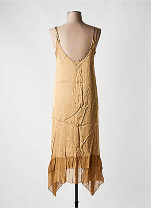 Robe mi-longue col v fines bretelles marron LAUREN VIDAL femme