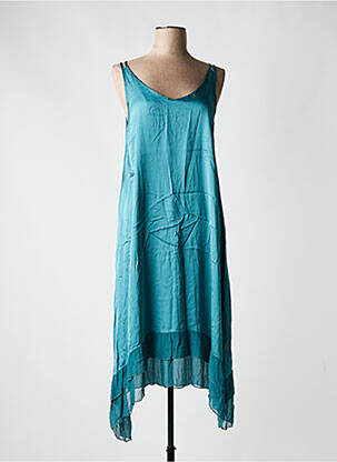 Robe mi-longue col v fines bretelles bleu LAUREN VIDAL femme